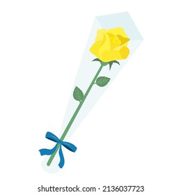 Illustration Of One Yellow Rose Wrapped