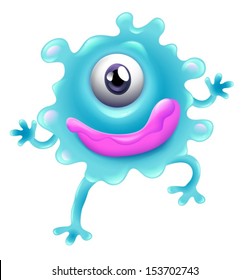 Illustration of a one-eyed blue monster on a white background