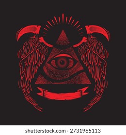 Ilustração de um desenho de um olho com um fundo triangular e alado