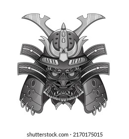 Ilustración de un demonio enmascarado oni por tatuajes máscara de demonio japonesa de miedo negro y blanco