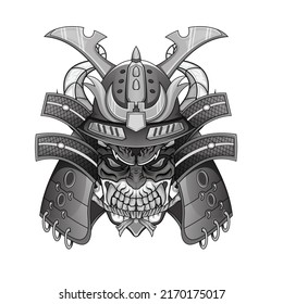 Illustration of an oni mask devil foor tattoos black and white scary japanese demon mask