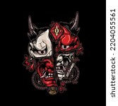 Illustration of oni mask with rose