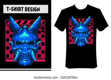illustration of oni mask for t-shirt, vector design, with street wear concept. suitable for printing on t-shirts, apparel, merchandise, posters, stickers, hoodies, banners.