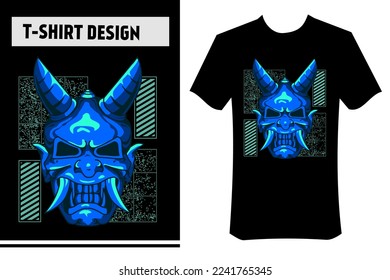 illustration of oni mask for t-shirt, vector design, with street wear concept. suitable for printing on t-shirts, apparel, merchandise, posters, stickers, hoodies, banners.