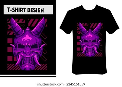illustration of oni mask for t-shirt, vector design, with street wear concept. suitable for printing on t-shirts, apparel, merchandise, posters, stickers, hoodies, banners.