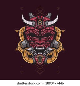 Illustration of Oni mecha devil head with geometric pattern. suitable for the design of t-shirts, stickers, mechendise, etc.