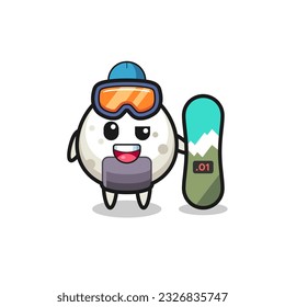 Illustration of onigiri character with snowboarding style , cute style design for t shirt, sticker, logo element