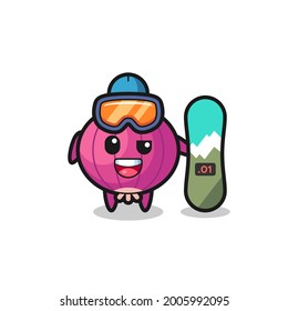 Illustration of onion character with snowboarding style , cute style design for t shirt, sticker, logo element