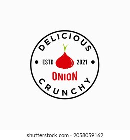 illustration onion logo design vector graphic icon symbol label delicious crunchy spice cook restaurant chef business food vintage concept geometric idea concept creative