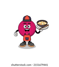 Illustration of onion red as an asian chef , character design