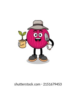 Illustration of onion red cartoon holding a plant seed , character design