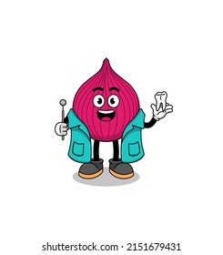 Illustration of onion red mascot as a dentist , character design
