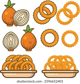 Illustration of onion and onion ring food vector, eps 10, editable.