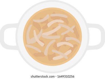 
Illustration of onion soup. 
Illustration of vegetable soup.