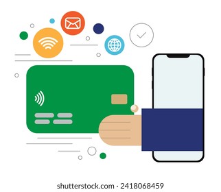 Illustration of the online banking in the smartphone with payments icons