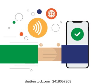 Illustration of the online banking in the smartphone with payments icons