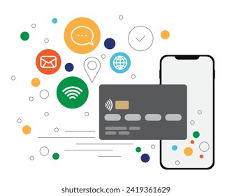 Illustration of the online banking in the smartphone with payments icons