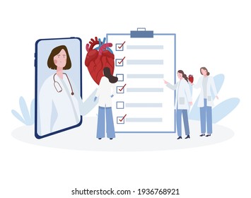 Illustration of online cardiologist consultation, premium vector.