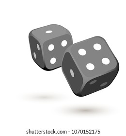 illustration Online casino banner with black playing dice poker Isolated white background surface table. Marketing Luxury Banner Jackpot Casino with poker black dice. Advertising poster