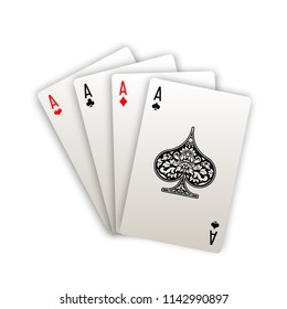 Illustration Online Casino Banner mit Spielkarten Poker Hände Isolated weißer Hintergrund Tisch. Marketing Luxury Banner Jackpot Online Casino mit Poker Hand Werbe-Poster Spielkarten