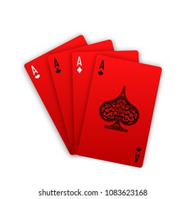 illustration Online casino banner with red playing cards poker hands Isolated white background surface table.Marketing Luxury Banner Jackpot Casino with poker hand Advertising poster red playing cards