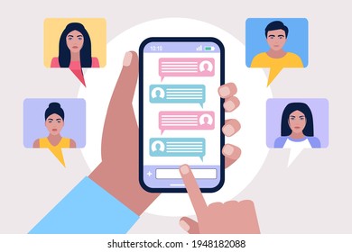 Illustration of online chatting speech bubbles. Colorful flat vector illustration.