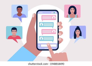Illustration of online chatting speech bubbles. Colorful flat vector illustration.