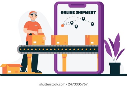 Ilustración de entrega en línea de productos con Ilustraciones vectoriales e ilustraciones de diseño plano