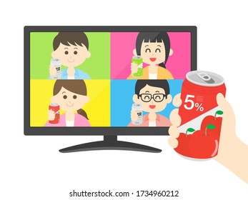 Illustration of an online drinking party.