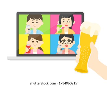 Illustration of an online drinking party.