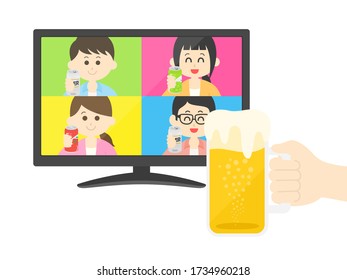 Illustration of an online drinking party.