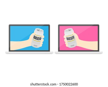 Illustration of an online drinking party.