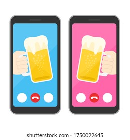 Ilustración de una fiesta de bebida en línea.
