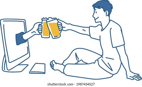 Illustration of online drinking party