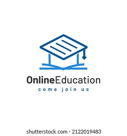 Illustration Online education learning with bachelor hat logo vector icon 