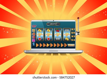 illustration of a on-line jackpot slot machine for gambling game concept on laptop