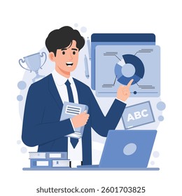 Illustration of an online learning course with video tutorials, featuring digital education, remote study, and training