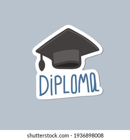 Ilustración del aprendizaje en línea. Imagen vectorial hecha a mano de la tapa del graduado con la inscripción Diploma. Por enseñar a los estudiantes en línea. Ilustración del vector