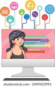 Illustration of online learning with various icons