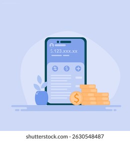 Illustration of online mobile banking and mobile payments, Digital banking, e-money, Savings and finance concept.