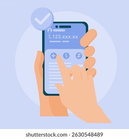 Illustration of online mobile banking and mobile payments, Digital banking, e-money, Savings and finance concept.