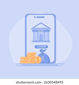 Illustration of online mobile banking and mobile payments, Digital banking, e-money, Savings and finance concept.