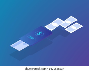 illustration of online payment concept pay with credit card on mobile smartphone vector isometric background