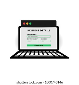 illustration online payment form on laptop design isolated on white background