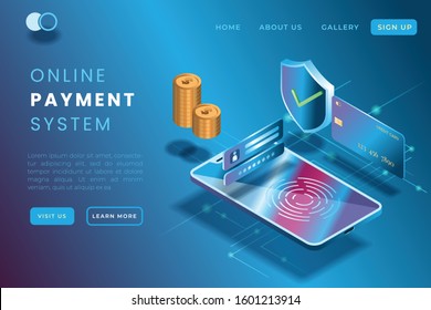 illustration of online payment using gadgets and credit cards in isometric 3d illustration