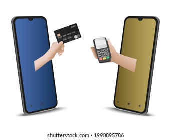 Illustration of online payment via debit and credit cards