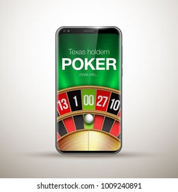 illustration Online Poker casino banner with a mobile phone, chips, playing cards and dice. Marketing Luxury Banner Jackpot Online Casino