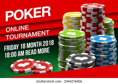 illustration Online Poker casino banner with a chips and dice. Marketing Luxury Banner Jackpot Online Casino with flat paper for text. Empty advertising poster.