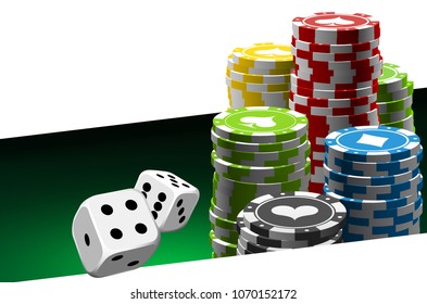 illustration Online Poker casino banner with a chips and dice. Marketing Luxury Banner Jackpot Online Casino with flat paper cloud for text. Empty advertising poster.