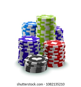 illustration Online Poker casino banner with stack of chips Isolated on white background. Marketing Luxury Banner Jackpot Online Casino with stack of chips. Advertising Poker poster.